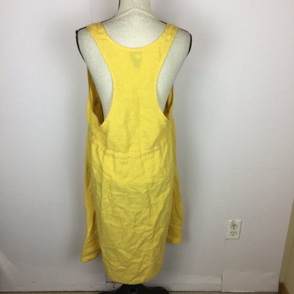 Eileen Fisher Tank Tunic Swing Dress Size M Womans Yellow Linen Drawstring Waist - Picture 2 of 13